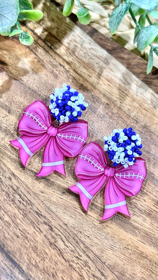 Pink Out Football Bow Earrings