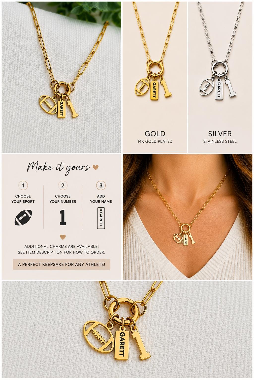Personalized Foobtall Charm Necklace, Sports Mom Game Day Gift
