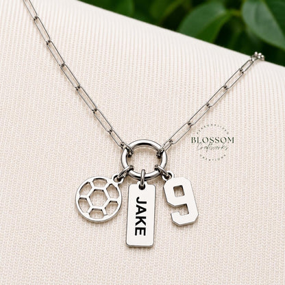 Personalized Soccer Charm Necklace, Sports Mom Game Day Gift