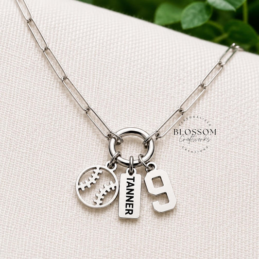 Personalized Baseball Charm Necklace, Sports Mom Game Day Gift