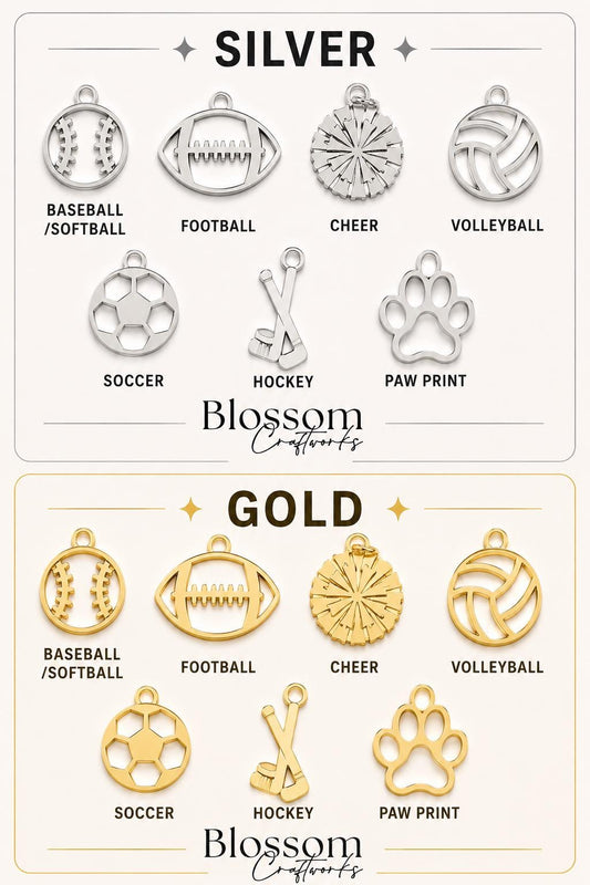 Additional Sports Charm Add On for Necklace, Baseball, Softball, Football, Cheer, Soccer, Volleyball, Basketball, Hockey, Paw Print Charm