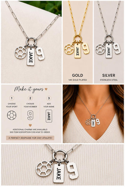 Personalized Soccer Charm Necklace, Sports Mom Game Day Gift