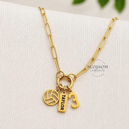 Personalized Volleyball Charm Necklace, Sports Mom Game Day Gift