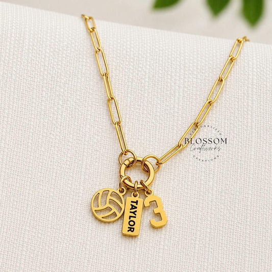 Personalized Volleyball Charm Necklace, Sports Mom Game Day Gift