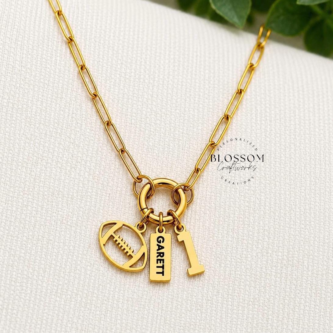 Personalized Foobtall Charm Necklace, Sports Mom Game Day Gift